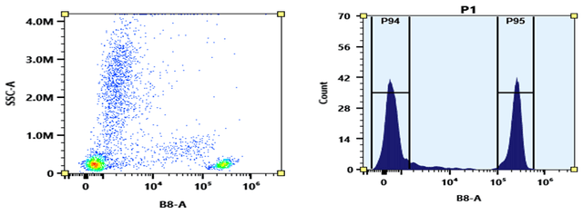 Flow cytometry analysis of whole blood stained with PE-Cy5 anti-human CD4 *SK3* conjugate. The fluorescence signal was monitored using an Aurora spectral flow cytometer in the PE-Cy5 specific B8-A channel.