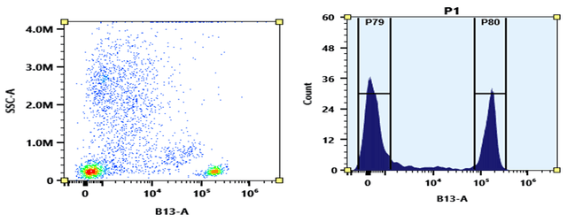 Flow cytometry analysis of whole blood stained with PE-Cy7 anti-human CD4 *SK3* conjugate. The fluorescence signal was monitored using an Aurora spectral flow cytometer in the PE-Cy7 specific B13-A channel.