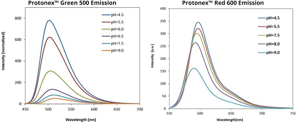 Emission spectra of Protonex Green and Protonex Red 