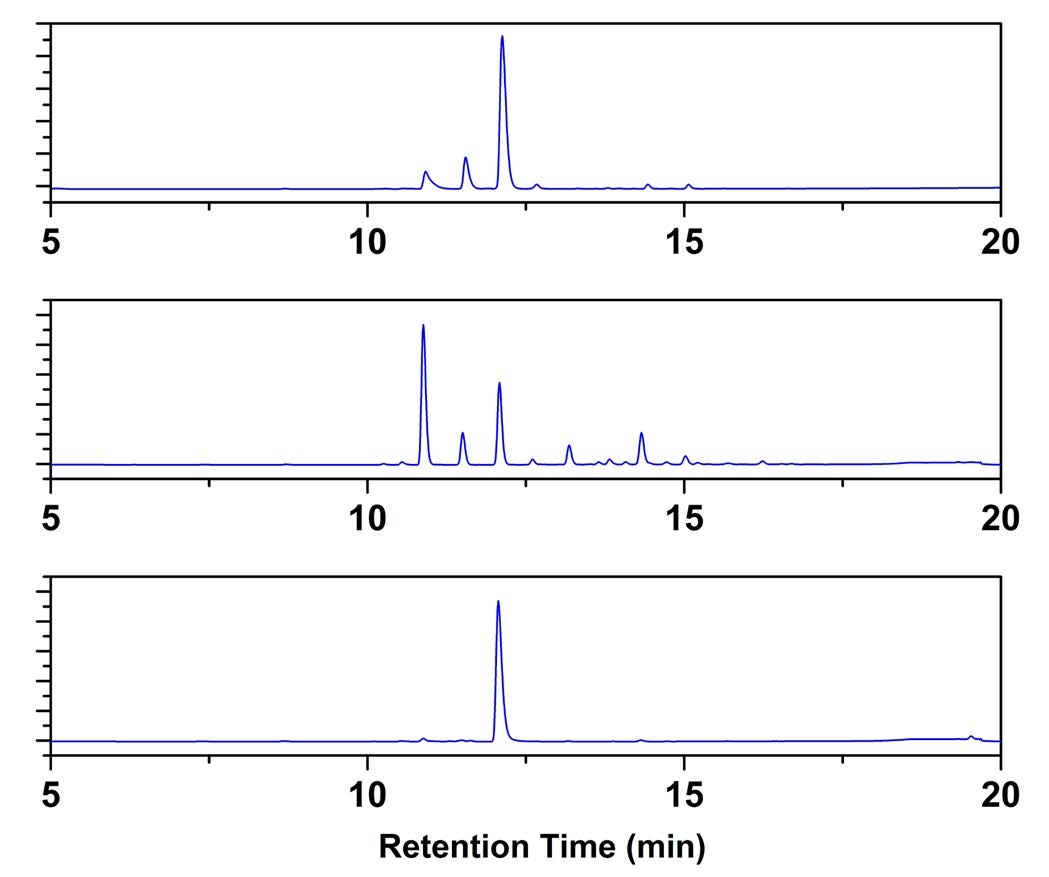 HPLC analysis of 6-JOE, SE materials from different commercial vendors. Vendor A: Invitrogen (Lot#: 1454485); Vendor B: AnaSpec (Lot#: 96700-1); Vendor C: AAT Bioquest (Lot#: 099133).