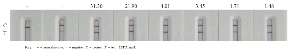 <p>Clinical comparison of AAT Bioquest’s B2M reagent and commercial LETIA kit: a B2M lateral-flow immunoassay (LFIA) using anti-B2M antibody (Cat# V100015; labeled with gold) and capture antibody was compared with a commercial B2M LETIA kit. Each assay was performed using 6 blood samples which were diluted by 50-fold.</p>