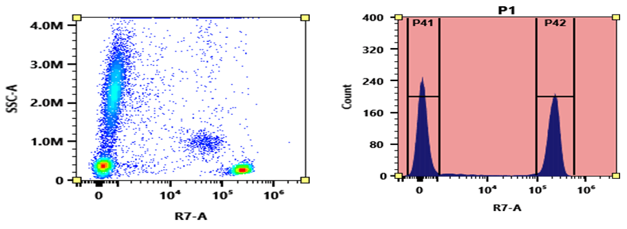 Flow cytometry analysis of whole blood stained with APC-Cy7 anti-human CD4 *RPA-T4* conjugate. The fluorescence signal was monitored using an Aurora flow cytometer in the APC-Cy7 specific R7-A channel.