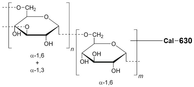 <p>Cal-630 was conjugated to dextran in 1:1 dye/dextran ratio.</p>