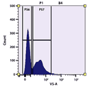 Flow cytometry analysis of whole blood cells stained with mFluor™ Violet 500 anti-human CD38 antibody (Clone: HB7). The fluorescence signal was monitored using an Aurora spectral flow cytometer in the mFluor™ Violet 500 specific V5-A channel.