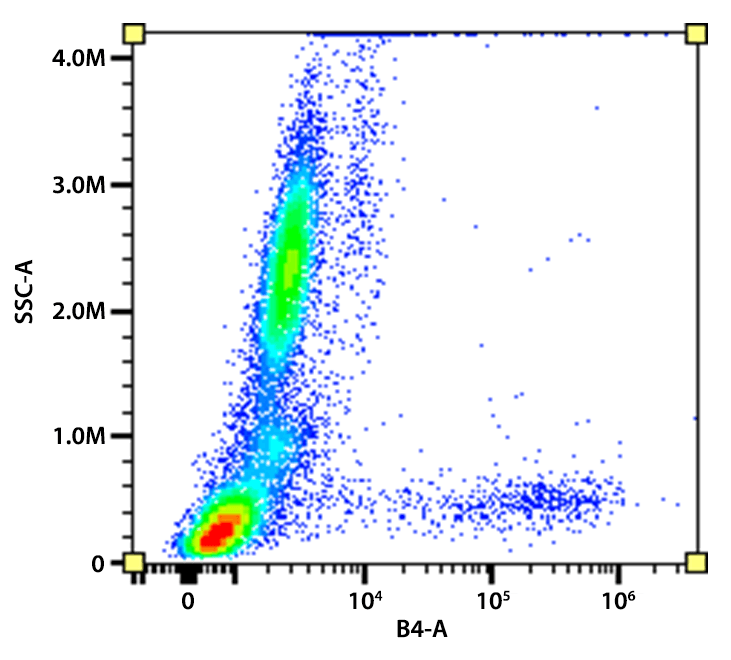 Flow cytometry analysis of whole blood cells stained with PE anti-human CD57 antibody (Clone: HI57a). The fluorescence signal was monitored using an Aurora spectral flow cytometer in the APC specific B4-A channel.