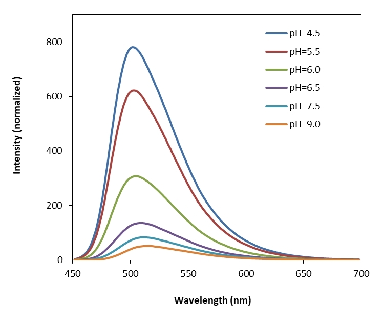 The pH dependent Emission spectra of Protonex™ Green 500.