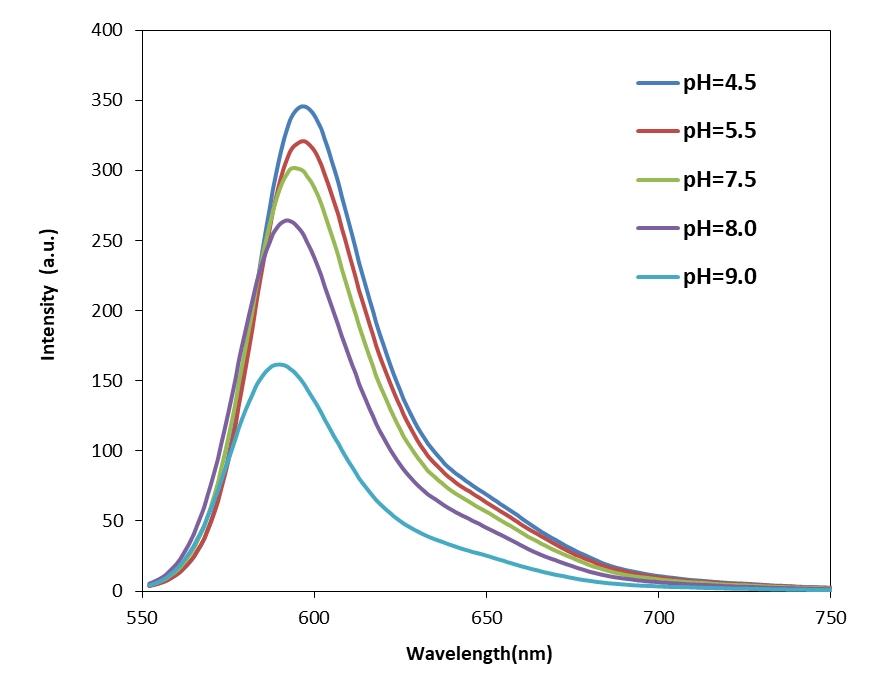 The pH dependent Emission spectra of&nbsp;Protonex&trade; Red 600.