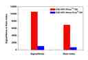 Flow cytometric analysis of APC-iFluor®700&nbsp; (Red Bar) or APC-Alexa Fluor&reg; 700&nbsp; (Blue Bar)&nbsp; anti-human CD8 on human lymphocytes. Whole blood was stained with APC-iFluor®700&nbsp; or&nbsp; APC-Alexa Fluor&reg; 700&nbsp; anti-human CD8&nbsp; and compared to whole blood stained with a APC-iFluor®700 and APC-Alexa Fluor&reg; 700 mouse IgG control. Flow cytometry was performed on a ACEA flow cytometry system.