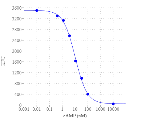 cAMP dose response was measured with Screen Quest™ Fluorimetric ELISA cAMP Assay Kit in a solid black 96- well plate with a Gemini microplate reader.
